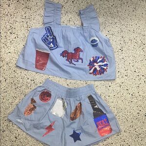 Queen of Sparkles shorts Blue Two-Piece Set with Sequin XS